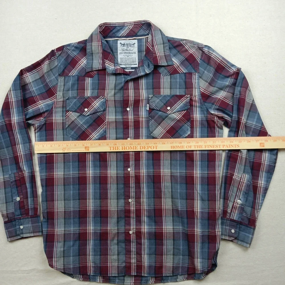 Levi's‎ Men's Pearl Snap Long Sleeve Western Plaid Shirt – Large